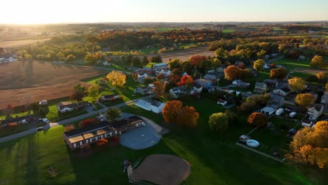 Small-village-in-America-surrounded-by-rural-farmland-in-autumn
