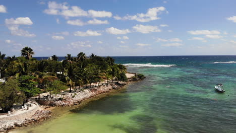 Drone-flight-over-beautiful-Mexico-beach-and-ocean-hotspot