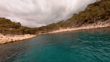 FPV-Aerial-over-the-beautiful-mediterannean-pcean-and-the-french-cliffs-of-Cassis,-Marseille,-France