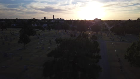 Closing-shot-of-a-graveyard-during-sunset