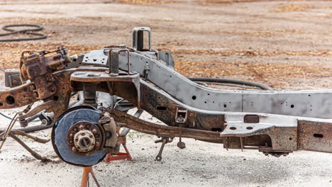 Rusted-Car-Frame-For-Sandblasting-And-Restoration-At-Workshop