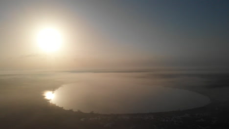 Drone-flight-over-lake-in-Mexico-during-sunrise-in-beautiful-nature