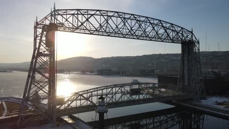 Duluth,-minnesota-aerial-drone-footage-of-iconic-lift-bridge-in-midwest-city