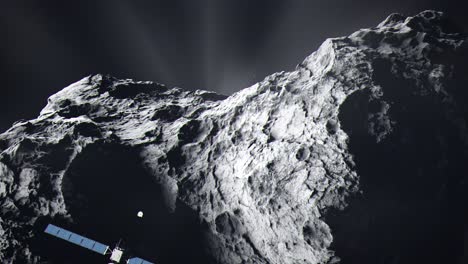 Plano-Medio-Del-Cometa-67p-Cuando-La-Nave-Espacial-Rosetta-Se-Acerca-Y-El-Módulo-De-Aterrizaje-Philae-Se-Separa