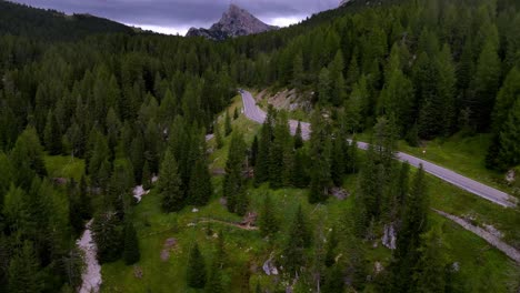 Aerial-views-of-italian-Dolomites-peaks-in-a-foggy-and-cloudy-day