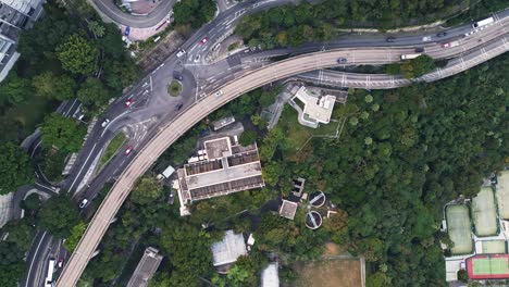 Eastern-sewage-treatment-works-in-Stubbs-Road,-Happy-Valley,-Hong-Kong,-aerial-downwards-view
