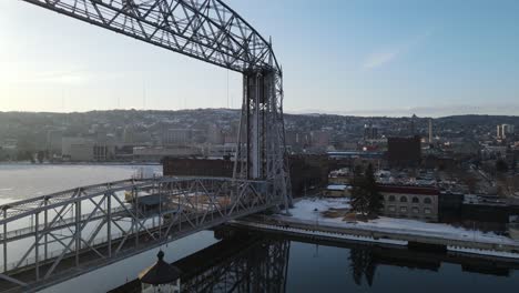 Duluth-iconic-lift-bridge-and-city-4k-drone-footage-at-golden-hour-2