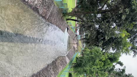 Vertical-video---Clear-water-passing-through-a-block-of-concrete,-a-drainage-and-flood-protection-system-in-MacRitchie-Reservoir,-Singapore