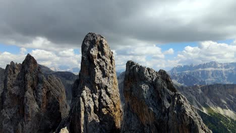 Aerial-views-with-drone-of-the-SECEDA-mountain-range-UNESCO-WORLD-HERITAGE-in-the-Dolomites,-Italy