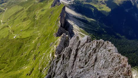 Aerial-views-with-drone-of-the-SECEDA-mountain-range-UNESCO-WORLD-HERITAGE-in-the-Dolomites,-Italy