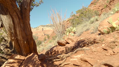 Cinematic-Point-of-View-Shot-Walking-on-an-Amazing-Mountain-Trail-Head-in-West-Sedona-on-a-Sunny-Day