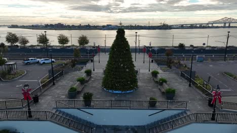 Pretty-winter-scene-with-Christmas-tree-by-riverfront