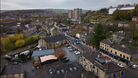 Aerial-timelapse-hyper-lapse-motion-lapse-footage-of-the-market-town-of-Sowerby-Bridge,-Yorkshire,-UK
