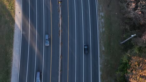A-top-down-view-high-over-a-highway-in-slow-motion