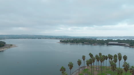 Drone-slowly-ascending-to-reveal-beautiful-view-at-Mission-Bay-in-the-afternoon