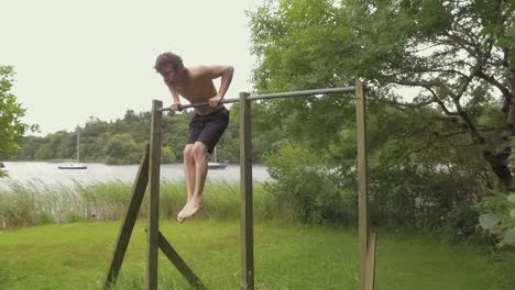 Fit-man-doing-muscle-up-bodyweight-exercise-on-home-gym-Slow-Motion