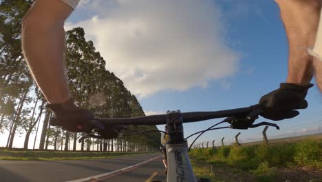 Cyclists-riding-on-bike-path,-POV-action-camera-shot