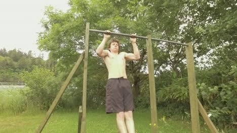 Motivated-athletic-young-man-doing-pullups-on-home-gym-Slow-Motion