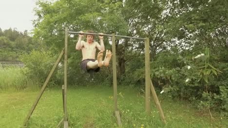 Guy Performing L-sit on Pull Up Bar