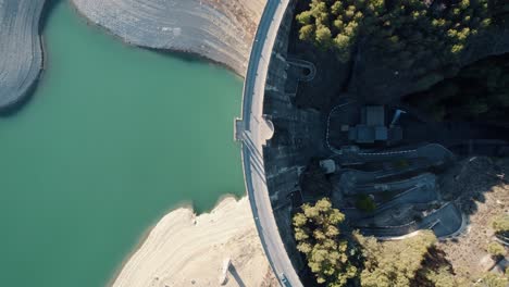 Aerial-headshot-of-Los-Bermejales-Reservoir,-Granada,-Spain