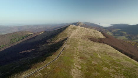 Drone-flying-over-Tarnica-mountain-in-polish-mountain-range-of-Bieszczady