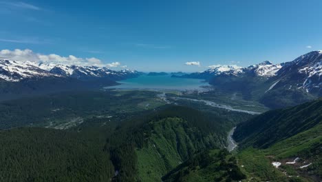 Panorama-Of-Forested-Mountains-And-Snow-capped-Peaks-In-Alaska