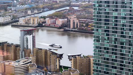 Aerial-view-of-Uber-Boat-by-Thames-Clippers-on-River-Thames-in-London