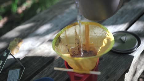 Portable-Coffee-filter-in-the-Nature,-Outdoor,-Camping
