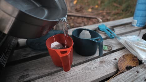 Serving-tea-with-cookies-in-the-Nature,-Outdoor,-Camping
