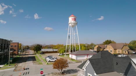 Frisco-Texas-in-the-Fall,-Water-tower-reveal