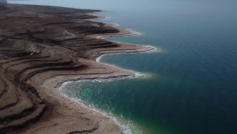 Aerial-view-of-the-amazing-coastline-of-the-dead-sea-in-Jordan