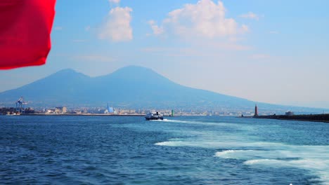 Ferry-to-Naples-Italy,-showing-Mount-Vesuvius