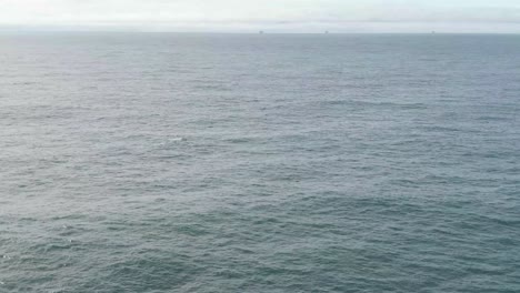 2-Buckelwale,-Die-Zusammen-Mit-Bohrinseln-Im-Hintergrund-Auftauchen