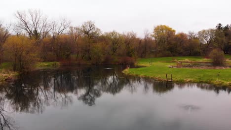 Drone-flying-over-a-picturesque-set-of-ponds-in-Wisconsin