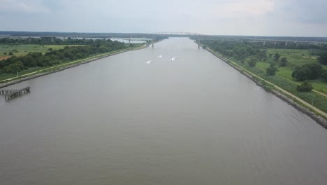 Drone-flying-over-a-river-in-Delaware