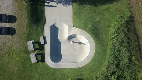 Drone-flying-over-outing-club-skate-park-in-the-sunny-Vermont-summer