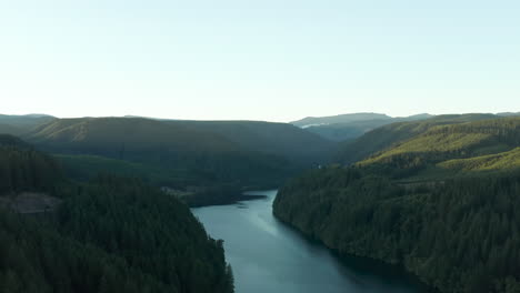 A-drone-shot-of-the-Clackamas-river-in-Oregon-during-sunrise