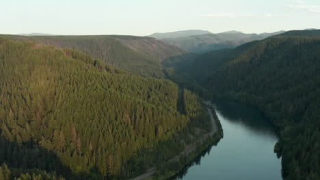 Clackamas-River-with-green-forest-during-a-sunset