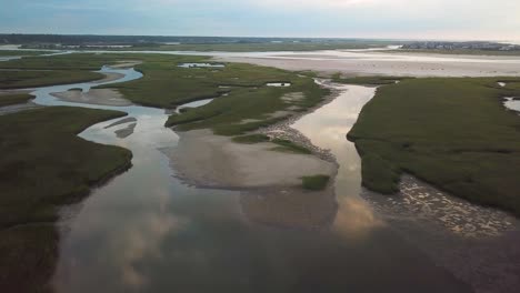 Drone-flyover-of-mason-inlet-marsh-headed-towards-Figure-Eight-Island-in-Wilmington-North-Carolina