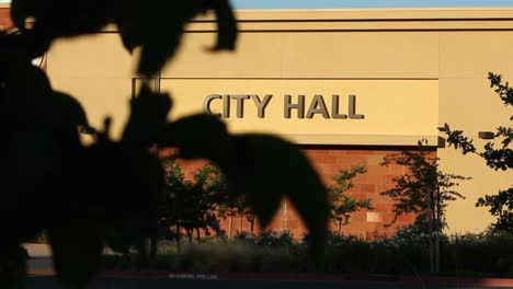 City-Hall-Anytown-USA-Wide-Establishing-Shot-Afternoon-Tracking-Right-From-Behind-Tree