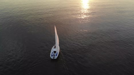 Aerial-tracking-shot-of-a-traditional-sailing-boat-on-the-upper-Columbia-river