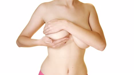 Junge-Topless-Frau,-Die-Brustselbstuntersuchung-Tut