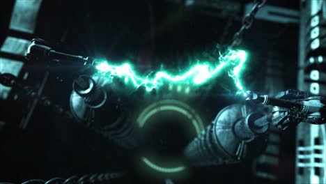 Realistic-3D-render-of-a-fantasy-machine-in-the-steampunk-style,-with-plasma-energy-beam