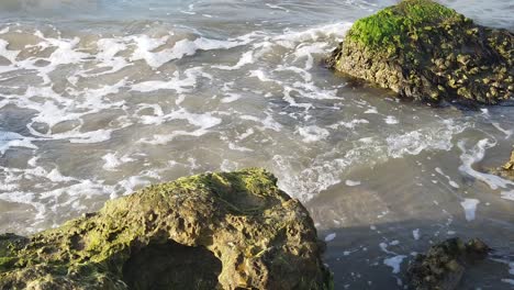 Dies-Ist-Ein-Zeitlupenvideo-Von-Wellen,-Die-In-Galveston,-Texas,-Gegen-Felsen-Schlagen