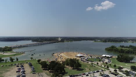 Aerial-video-of-Little-Elm-Park-in-Little-Elm-Texas-on-lake-Lewisville