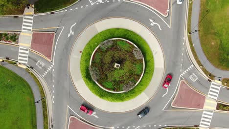 Aerial-top-down-drone-view-zooming-in-of-traffic-circle-roundabout