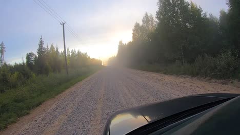 When-driving-a-car,-dust-on-the-gravel-road-time-lipse