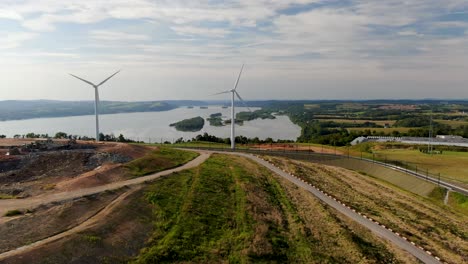 Aerial-panning-shot-reveals-ice-cream-manufacturing-plant-powered-by-wind-energy-on-turkey-hill