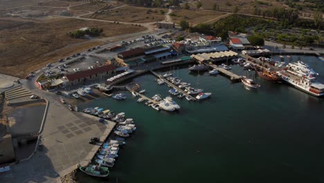 Aerial-shots-of-the-historical-port-of-Paphos,-Cyprus