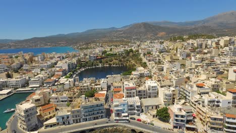The-coastal-town-of-Agios-Nikolaos-on-the-island-of-Crete,-during-summer